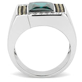 TK3295 - Two-Tone IP Gold (Ion Plating) Stainless Steel Ring with Synthetic Synthetic Glass in Blue Zircon - Alamode