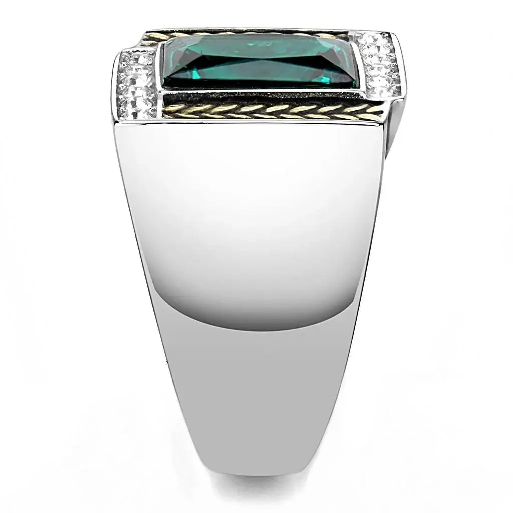 TK3295 - Two-Tone IP Gold (Ion Plating) Stainless Steel Ring with Synthetic Synthetic Glass in Blue Zircon - Alamode - Flyclothing LLC