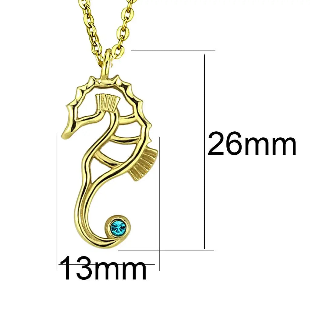 TK3296 - IP Gold(Ion Plating) Stainless Steel Necklace with Top Grade Crystal in Blue Zircon - Alamode - Flyclothing LLC