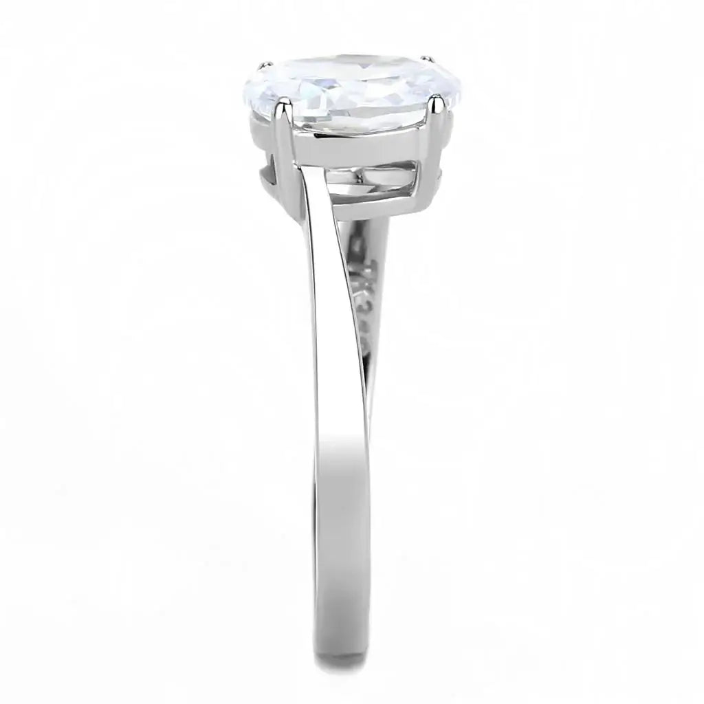 TK3433 - High polished (no plating) Stainless Steel Ring with AAA Grade CZ in Clear - Alamode - Flyclothing LLC