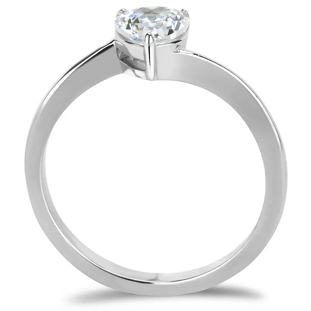 TK3434 - High polished (no plating) Stainless Steel Ring with AAA Grade CZ in Clear - Alamode - Flyclothing LLC