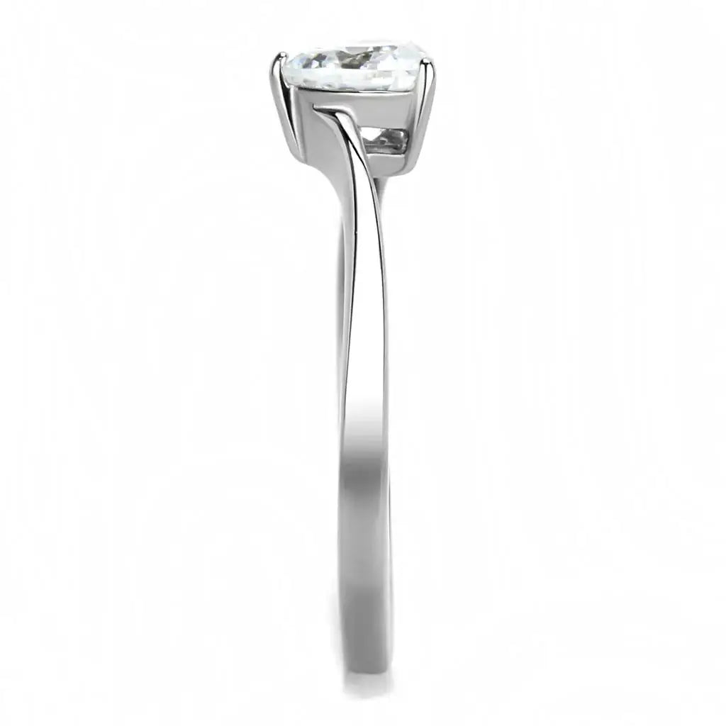 TK3434 - High polished (no plating) Stainless Steel Ring with AAA Grade CZ in Clear - Alamode - Flyclothing LLC