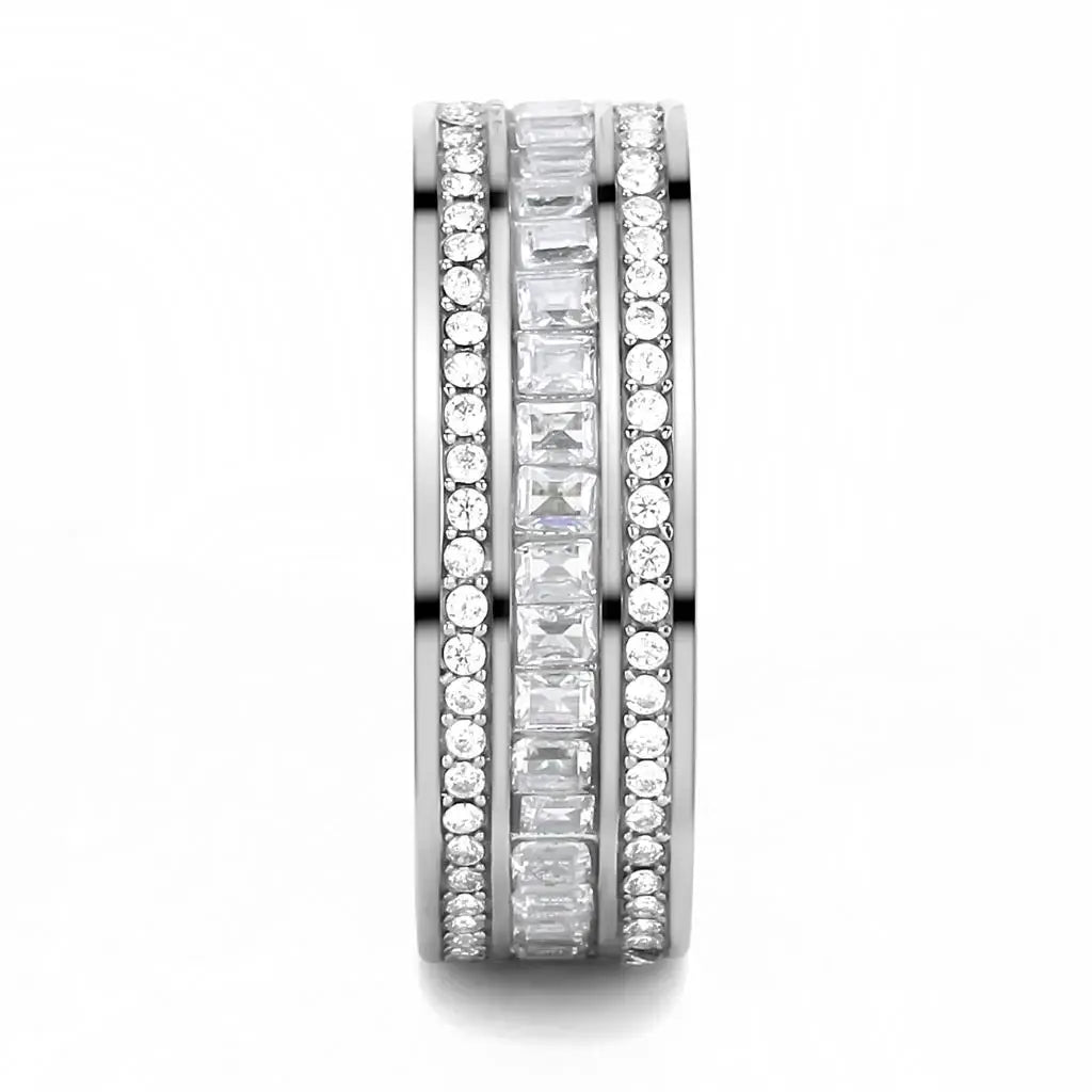 TK3435 - High polished (no plating) Stainless Steel Ring with AAA Grade CZ in Clear - Alamode - Flyclothing LLC