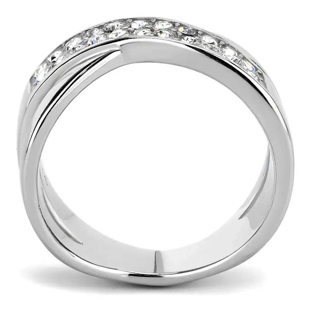 TK3436 - High polished (no plating) Stainless Steel Ring with Top Grade Crystal in Clear - Alamode - Flyclothing LLC