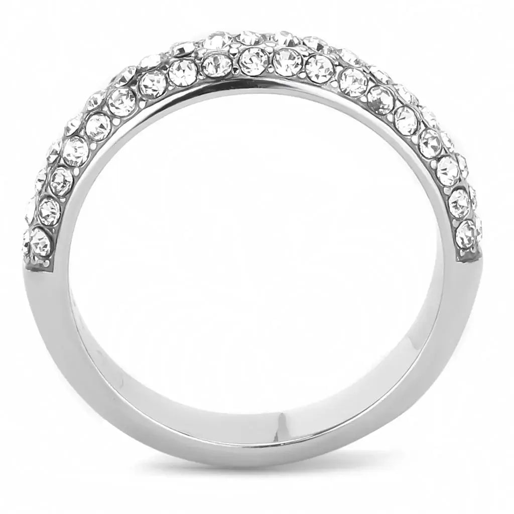 TK3437 - High polished (no plating) Stainless Steel Ring with Top Grade Crystal in Clear - Alamode - Flyclothing LLC
