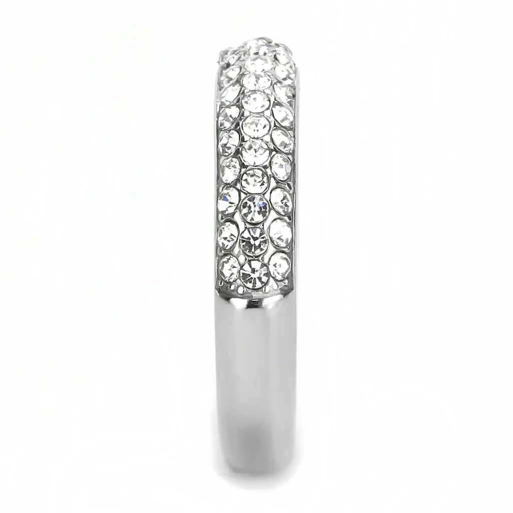 TK3437 - High polished (no plating) Stainless Steel Ring with Top Grade Crystal in Clear - Alamode - Flyclothing LLC