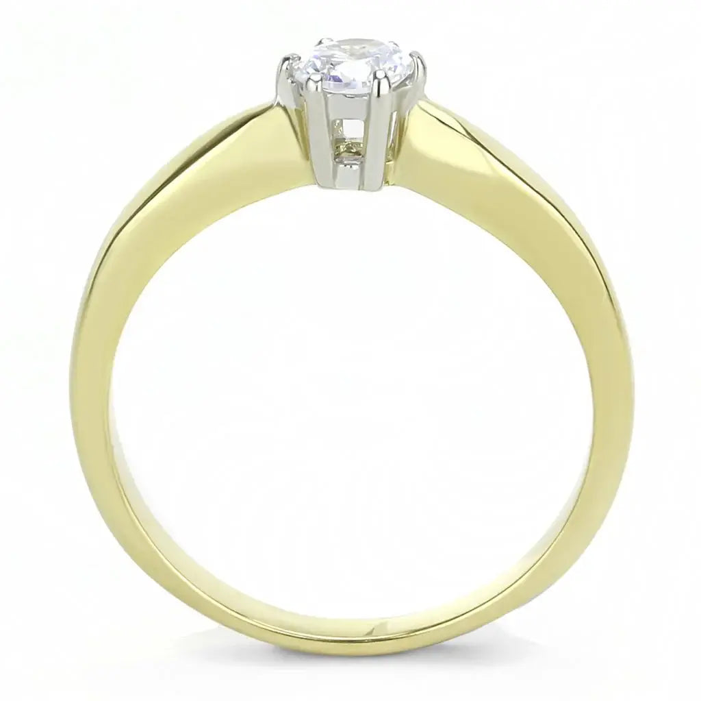 TK3440 - Two-Tone IP Gold (Ion Plating) Stainless Steel Ring with AAA Grade CZ in Clear - Alamode - Flyclothing LLC