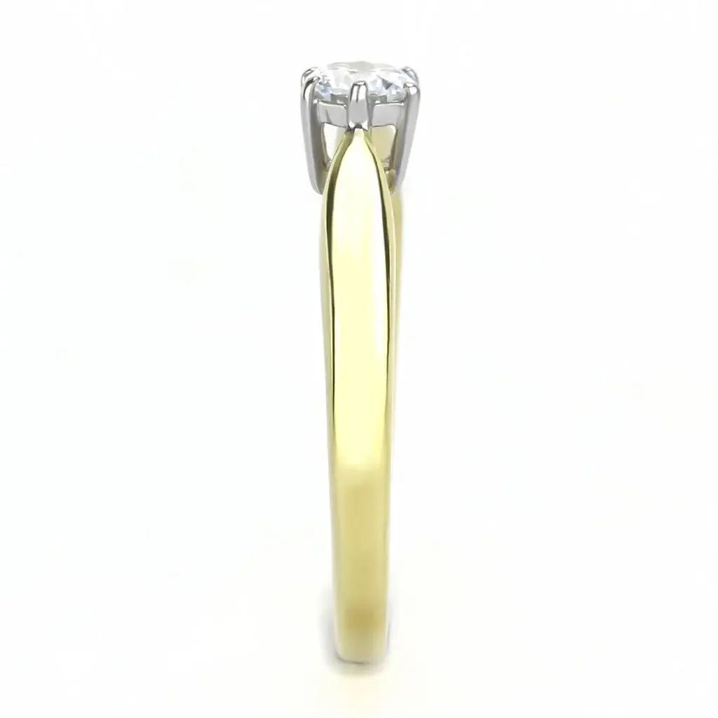 TK3440 - Two-Tone IP Gold (Ion Plating) Stainless Steel Ring with AAA Grade CZ in Clear - Alamode - Flyclothing LLC