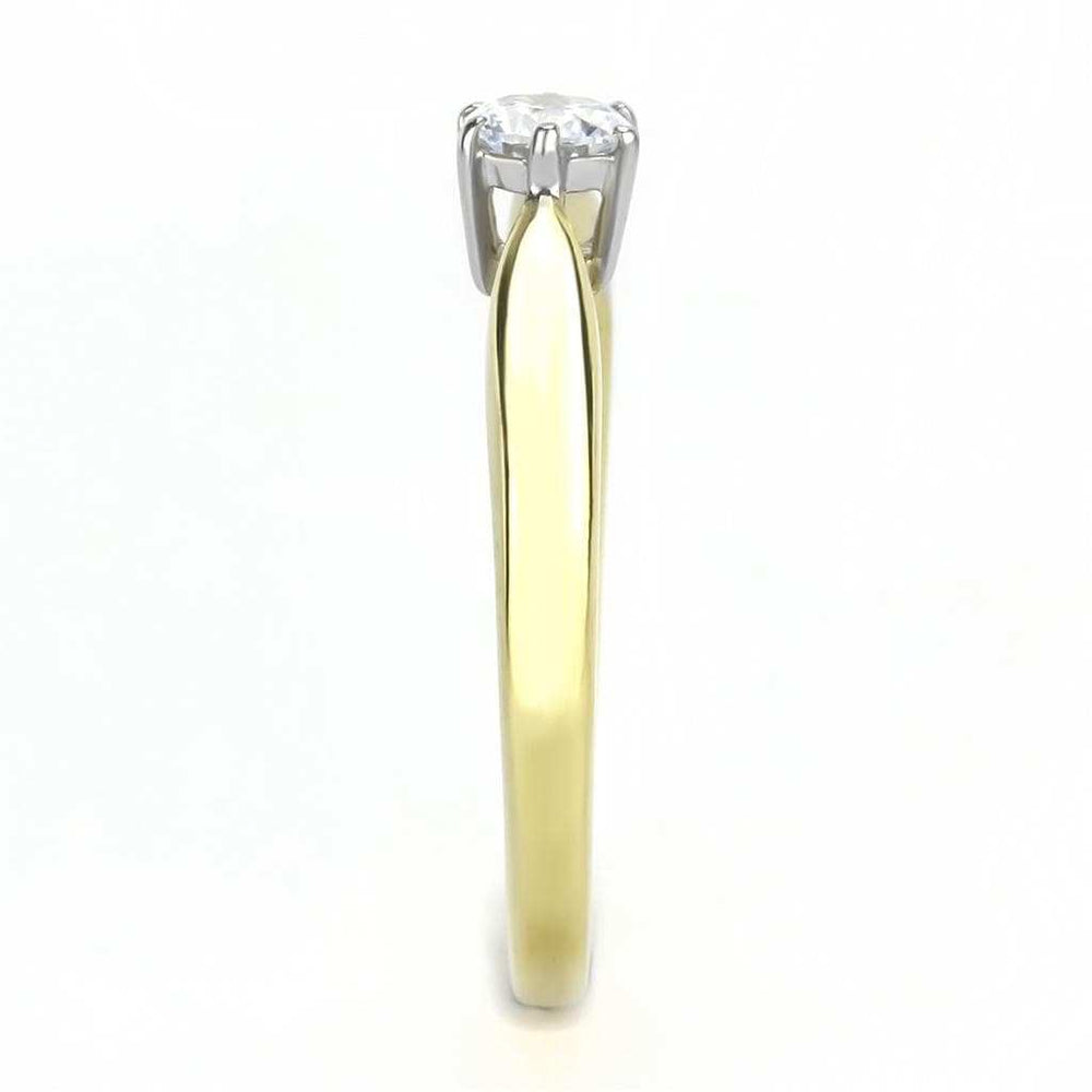 TK3440 - Two-Tone IP Gold (Ion Plating) Stainless Steel Ring with AAA Grade CZ in Clear - Alamode - Flyclothing LLC