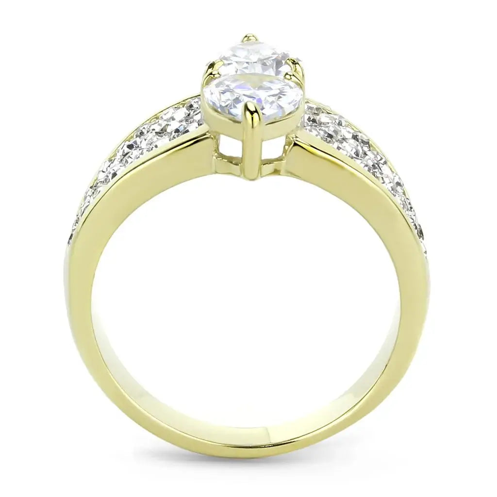 TK3442 - Two-Tone IP Gold (Ion Plating) Stainless Steel Ring with AAA Grade CZ in Clear - Alamode - Flyclothing LLC