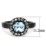 TK3443 - IP Black(Ion Plating) Stainless Steel Ring with Synthetic Synthetic Glass in Sea Blue - Alamode