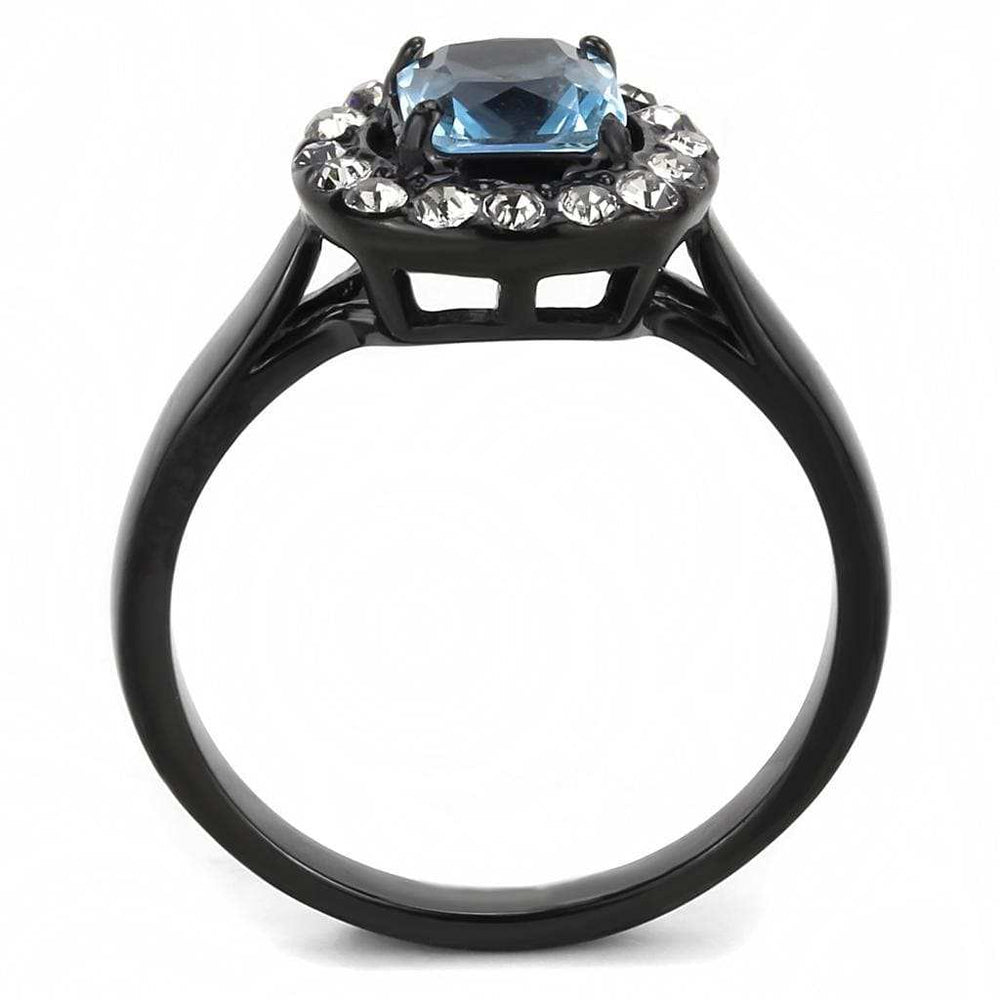 TK3443 - IP Black(Ion Plating) Stainless Steel Ring with Synthetic Synthetic Glass in Sea Blue - Alamode - Flyclothing LLC