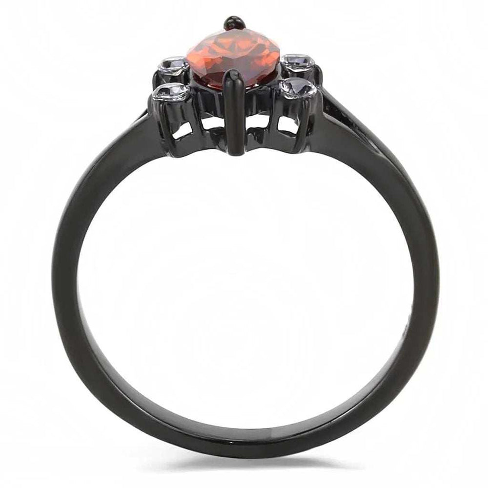 TK3445 - IP Black(Ion Plating) Stainless Steel Ring with AAA Grade CZ in Garnet - Alamode - Flyclothing LLC