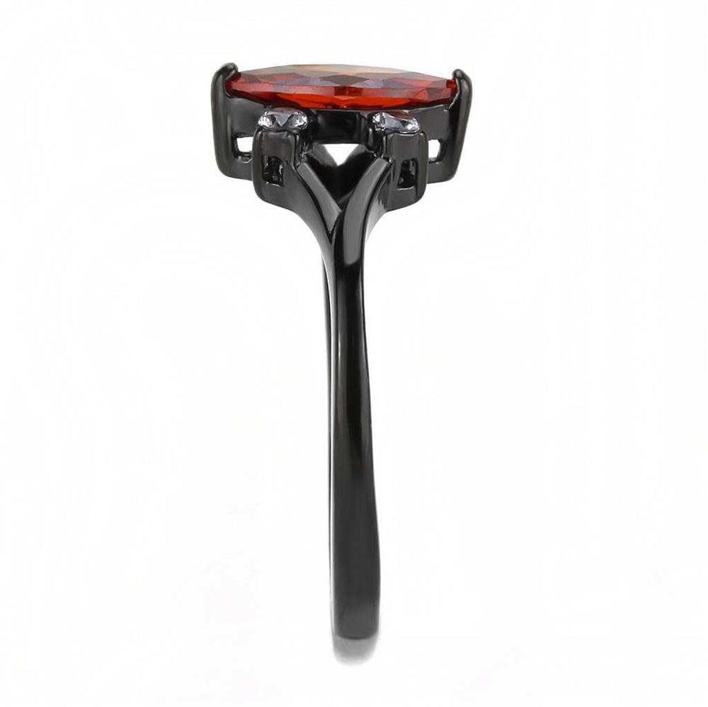 TK3445 - IP Black(Ion Plating) Stainless Steel Ring with AAA Grade CZ in Garnet - Alamode - Flyclothing LLC