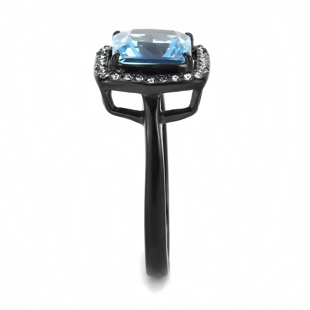 TK3447 - IP Black(Ion Plating) Stainless Steel Ring with Synthetic Synthetic Glass in Sea Blue - Alamode - Flyclothing LLC