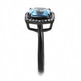TK3447 - IP Black(Ion Plating) Stainless Steel Ring with Synthetic Synthetic Glass in Sea Blue - Alamode