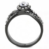 TK3448 - IP Light Black  (IP Gun) Stainless Steel Ring with AAA Grade CZ  in Clear - Alamode