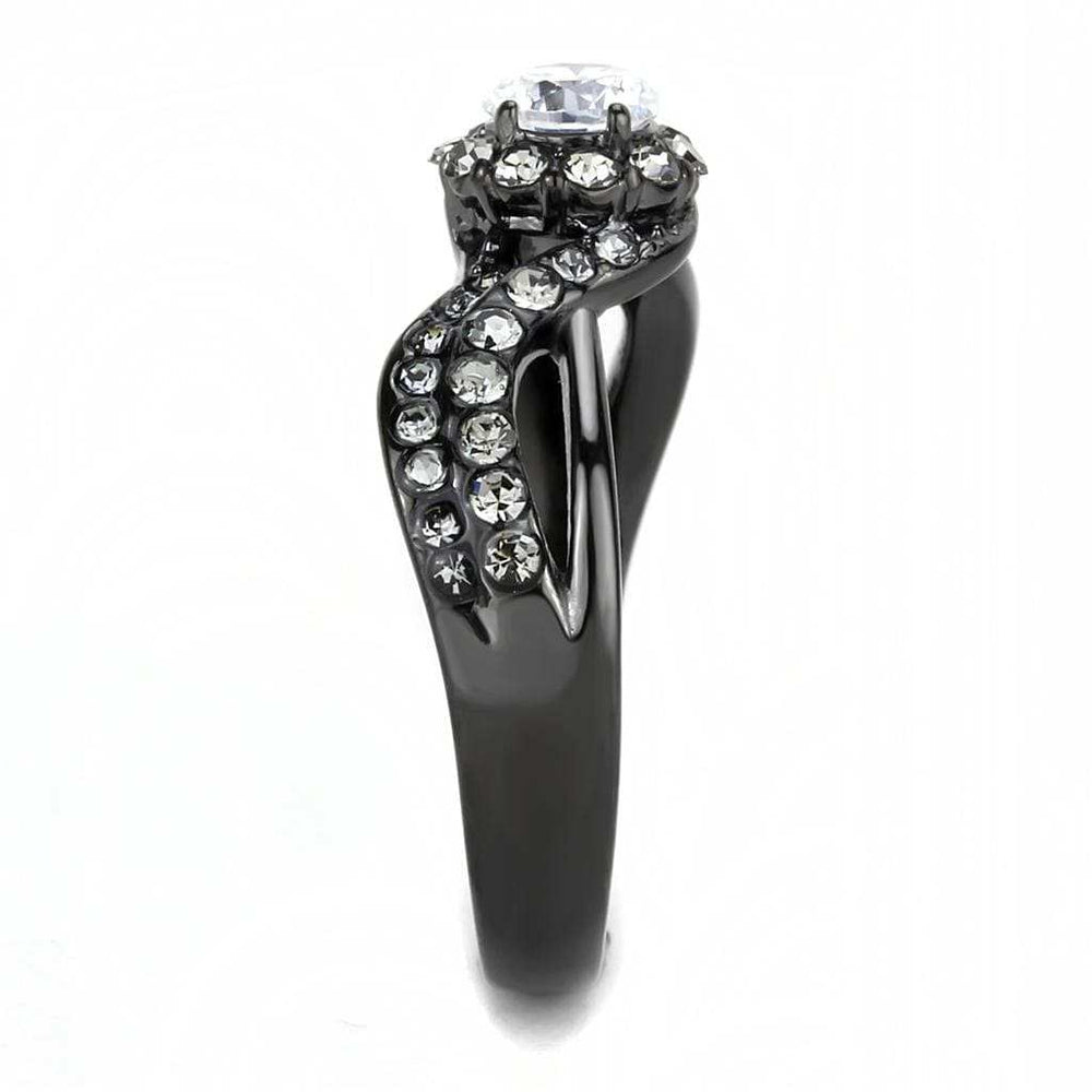 TK3448 - IP Light Black (IP Gun) Stainless Steel Ring with AAA Grade CZ in Clear - Alamode - Flyclothing LLC