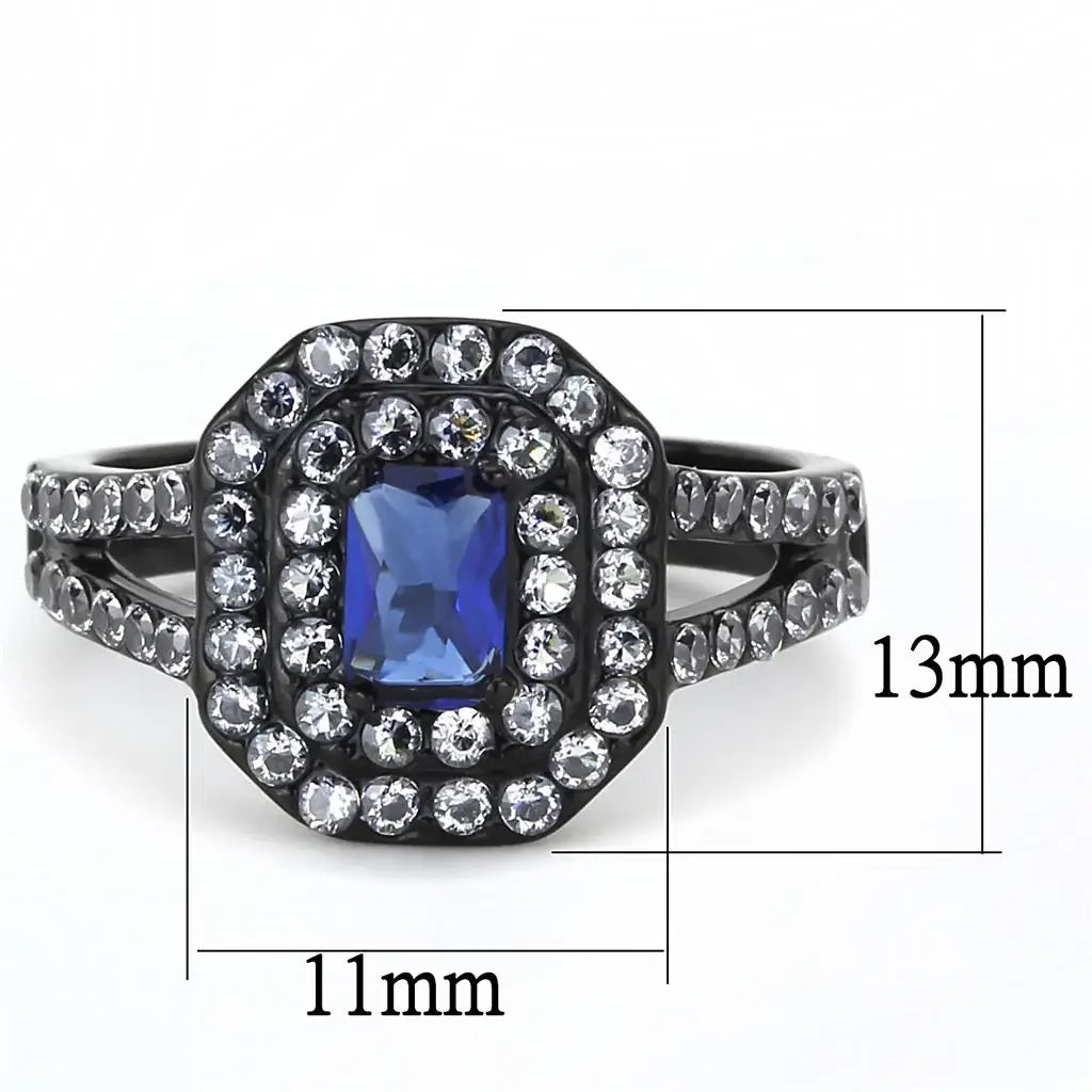 TK3449 - IP Black(Ion Plating) Stainless Steel Ring with Synthetic Synthetic Glass in Montana - Alamode - Flyclothing LLC