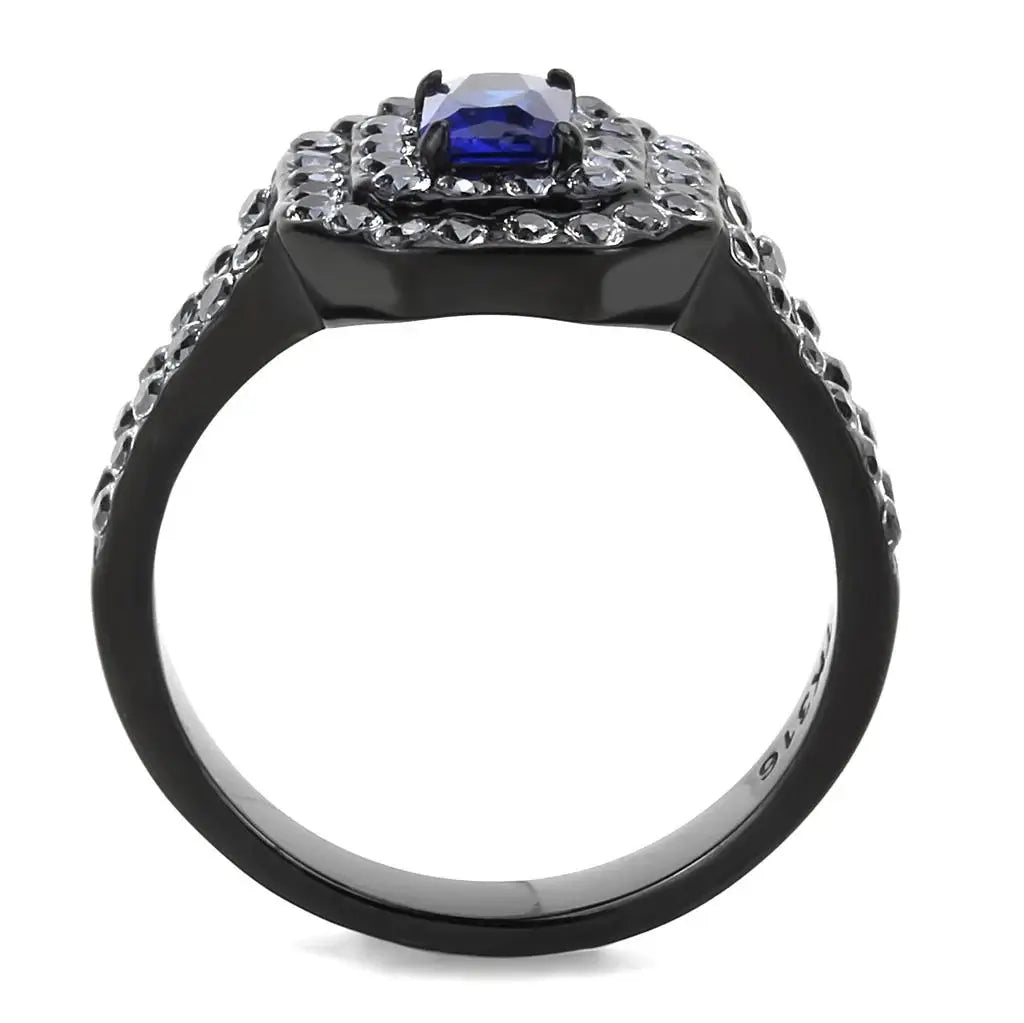 TK3449 - IP Black(Ion Plating) Stainless Steel Ring with Synthetic Synthetic Glass in Montana - Alamode - Flyclothing LLC
