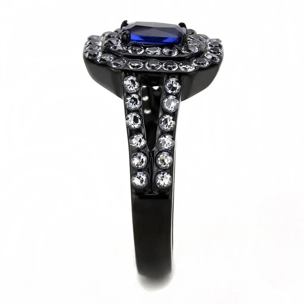 TK3449 - IP Black(Ion Plating) Stainless Steel Ring with Synthetic Synthetic Glass in Montana - Alamode - Flyclothing LLC