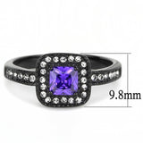 TK3450 - IP Black(Ion Plating) Stainless Steel Ring with AAA Grade CZ  in Tanzanite - Alamode