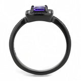 TK3450 - IP Black(Ion Plating) Stainless Steel Ring with AAA Grade CZ  in Tanzanite - Alamode