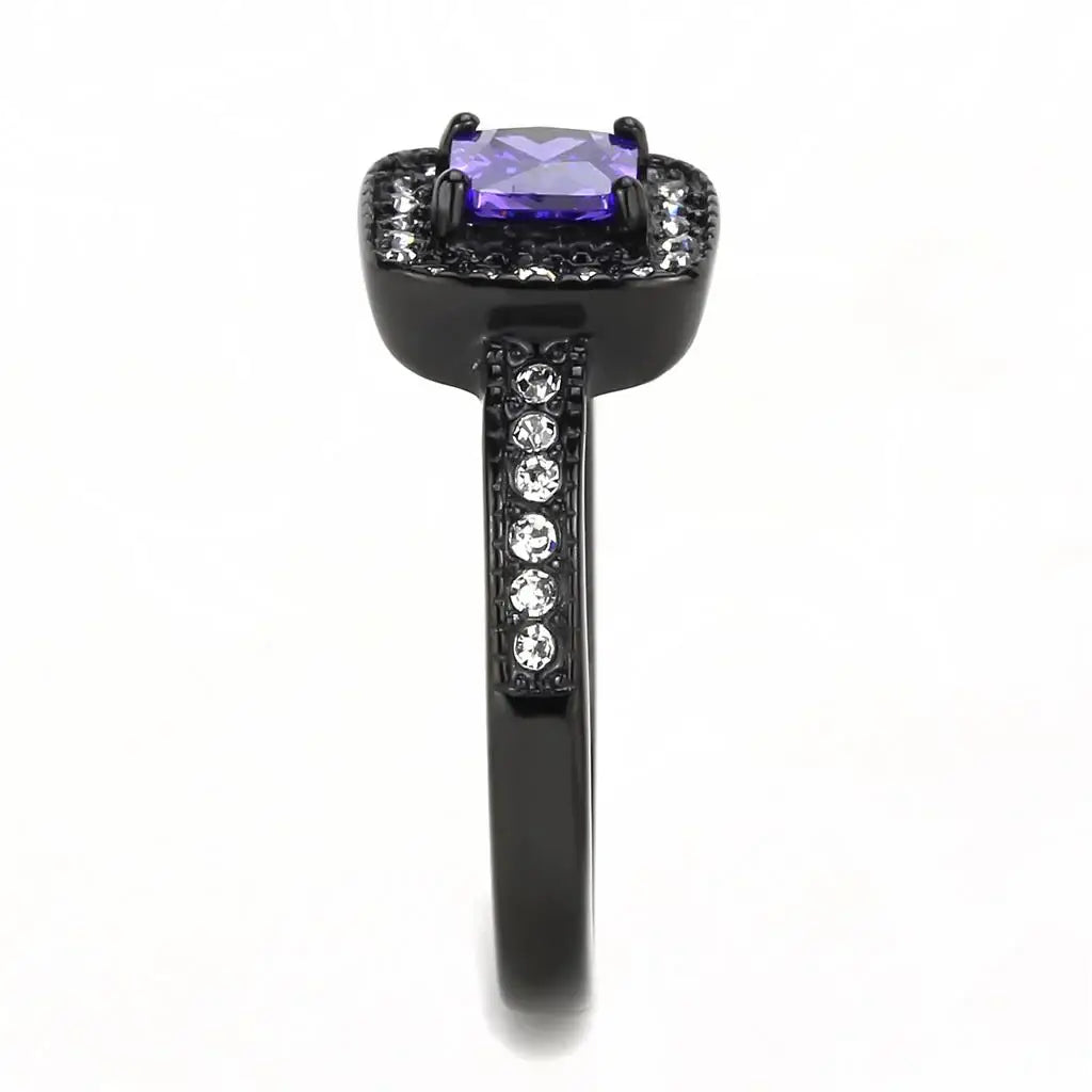 TK3450 - IP Black(Ion Plating) Stainless Steel Ring with AAA Grade CZ in Tanzanite - Alamode - Flyclothing LLC