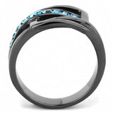 TK3451 - IP Light Black (IP Gun) Stainless Steel Ring with Top Grade Crystal in Sea Blue - Alamode - Flyclothing LLC