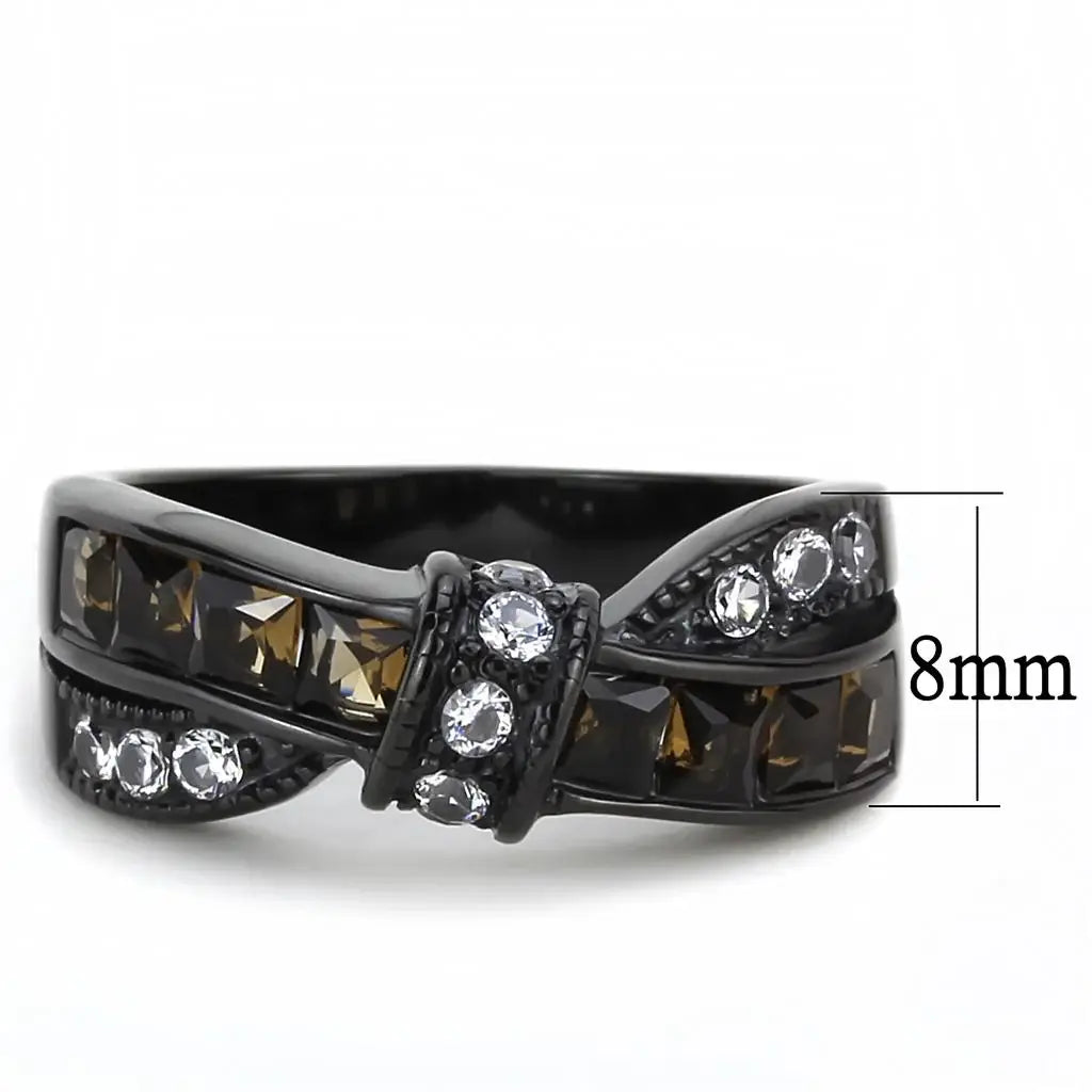 TK3452 - IP Black(Ion Plating) Stainless Steel Ring with Synthetic Synthetic Glass in Brown - Alamode - Flyclothing LLC
