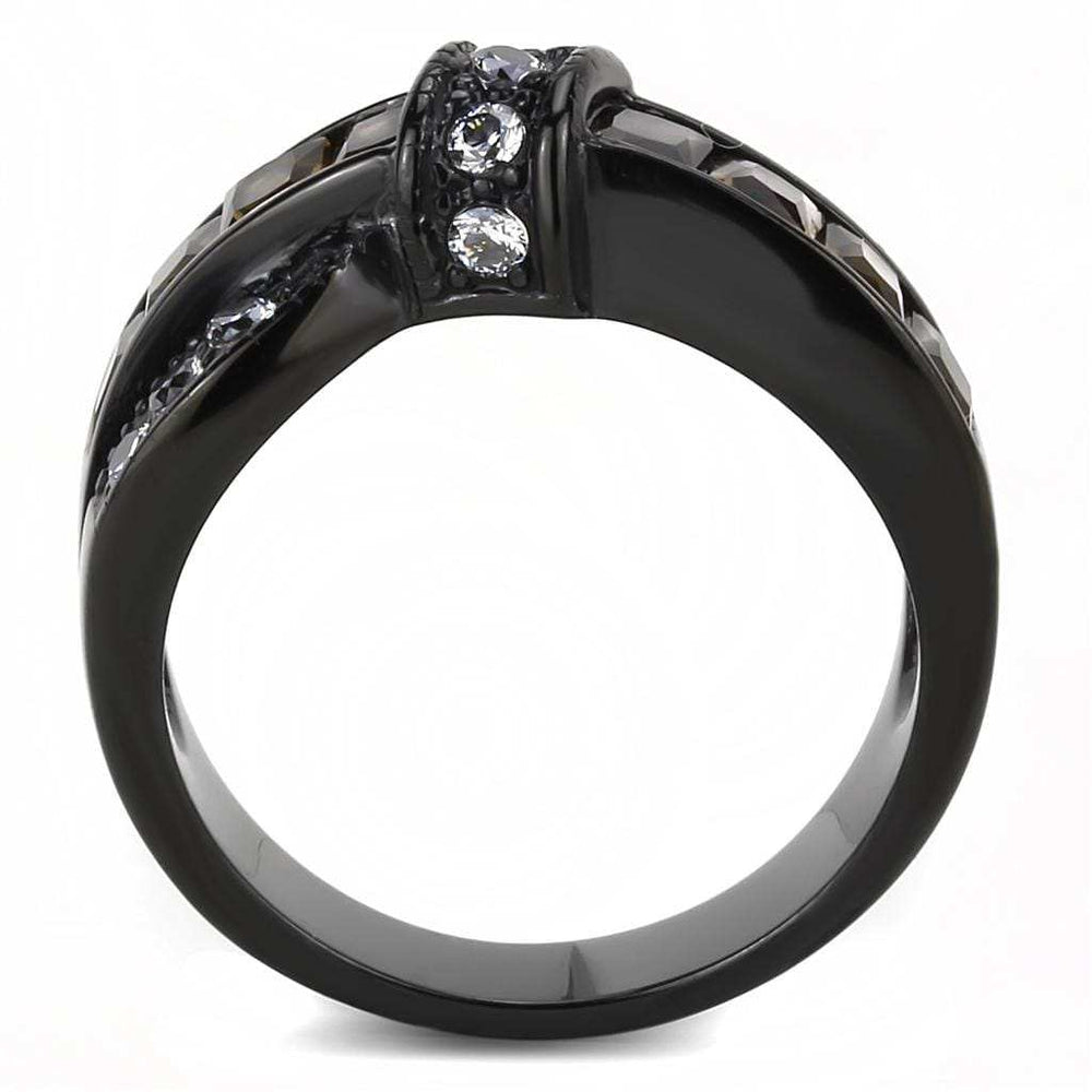 TK3452 - IP Black(Ion Plating) Stainless Steel Ring with Synthetic Synthetic Glass in Brown - Alamode - Flyclothing LLC