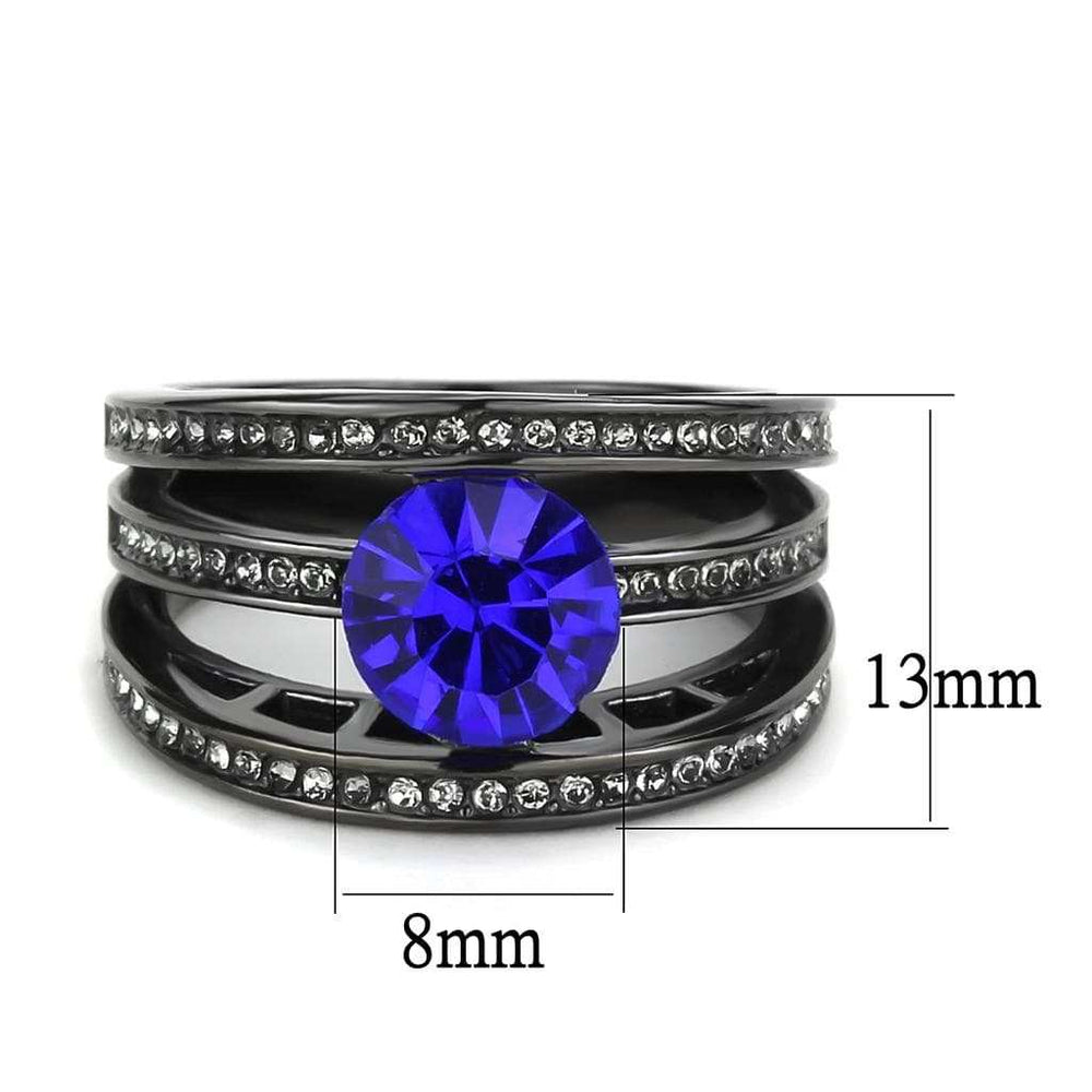 TK3453 - IP Light Black (IP Gun) Stainless Steel Ring with Top Grade Crystal in Sapphire - Alamode - Flyclothing LLC