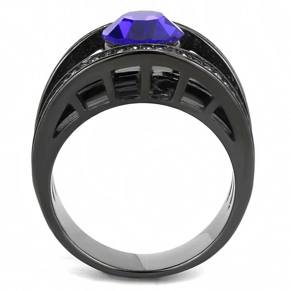 TK3453 - IP Light Black (IP Gun) Stainless Steel Ring with Top Grade Crystal in Sapphire - Alamode - Flyclothing LLC