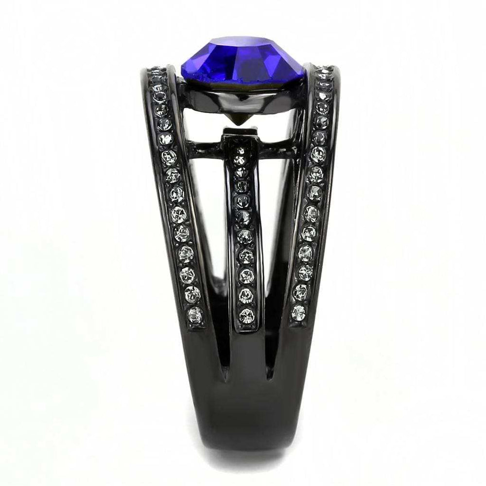 TK3453 - IP Light Black (IP Gun) Stainless Steel Ring with Top Grade Crystal in Sapphire - Alamode - Flyclothing LLC