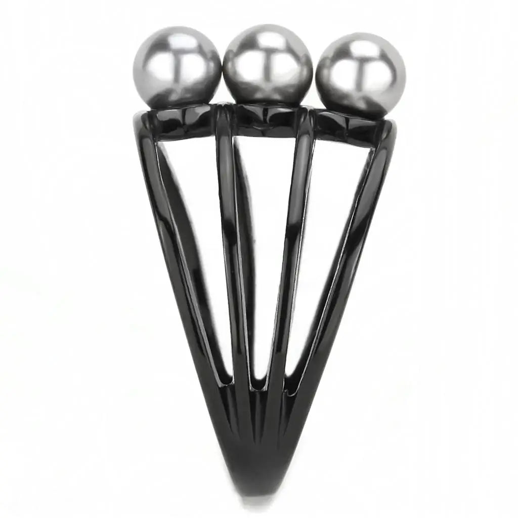 TK3454 - IP Black(Ion Plating) Stainless Steel Ring with Synthetic Pearl in Gray - Alamode - Flyclothing LLC