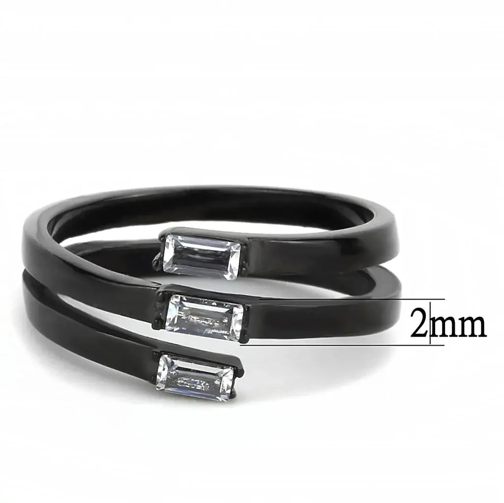TK3455 - IP Black(Ion Plating) Stainless Steel Ring with AAA Grade CZ in Clear - Alamode - Flyclothing LLC