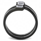 TK3455 - IP Black(Ion Plating) Stainless Steel Ring with AAA Grade CZ  in Clear - Alamode