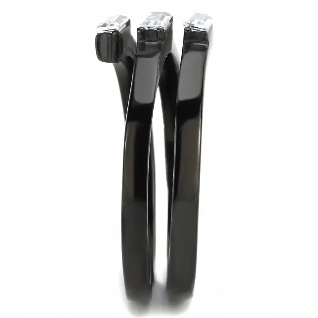 TK3455 - IP Black(Ion Plating) Stainless Steel Ring with AAA Grade CZ in Clear - Alamode - Flyclothing LLC