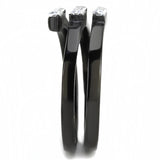 TK3455 - IP Black(Ion Plating) Stainless Steel Ring with AAA Grade CZ  in Clear - Alamode