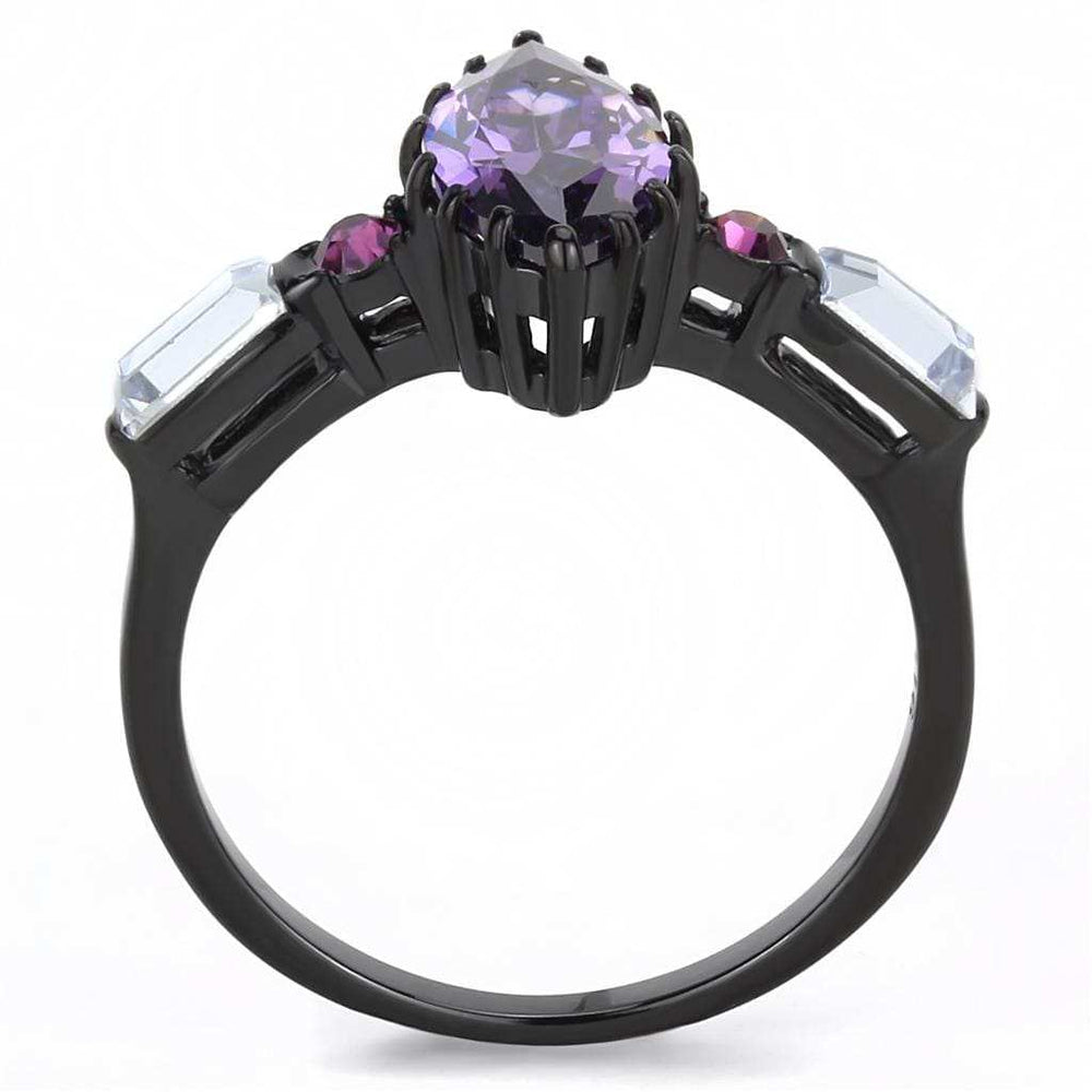 TK3456 - IP Black(Ion Plating) Stainless Steel Ring with AAA Grade CZ in Amethyst - Alamode - Flyclothing LLC