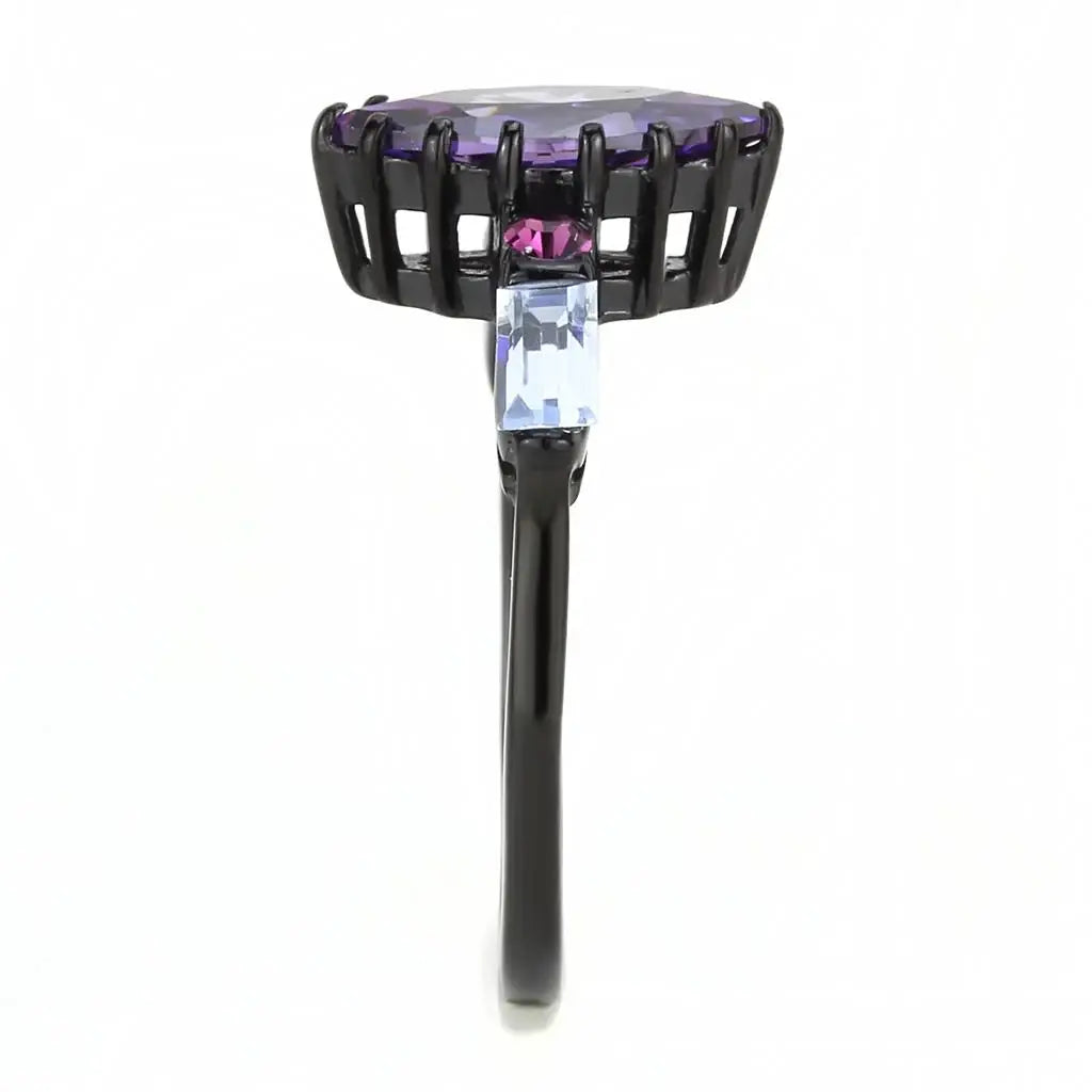 TK3456 - IP Black(Ion Plating) Stainless Steel Ring with AAA Grade CZ in Amethyst - Alamode - Flyclothing LLC
