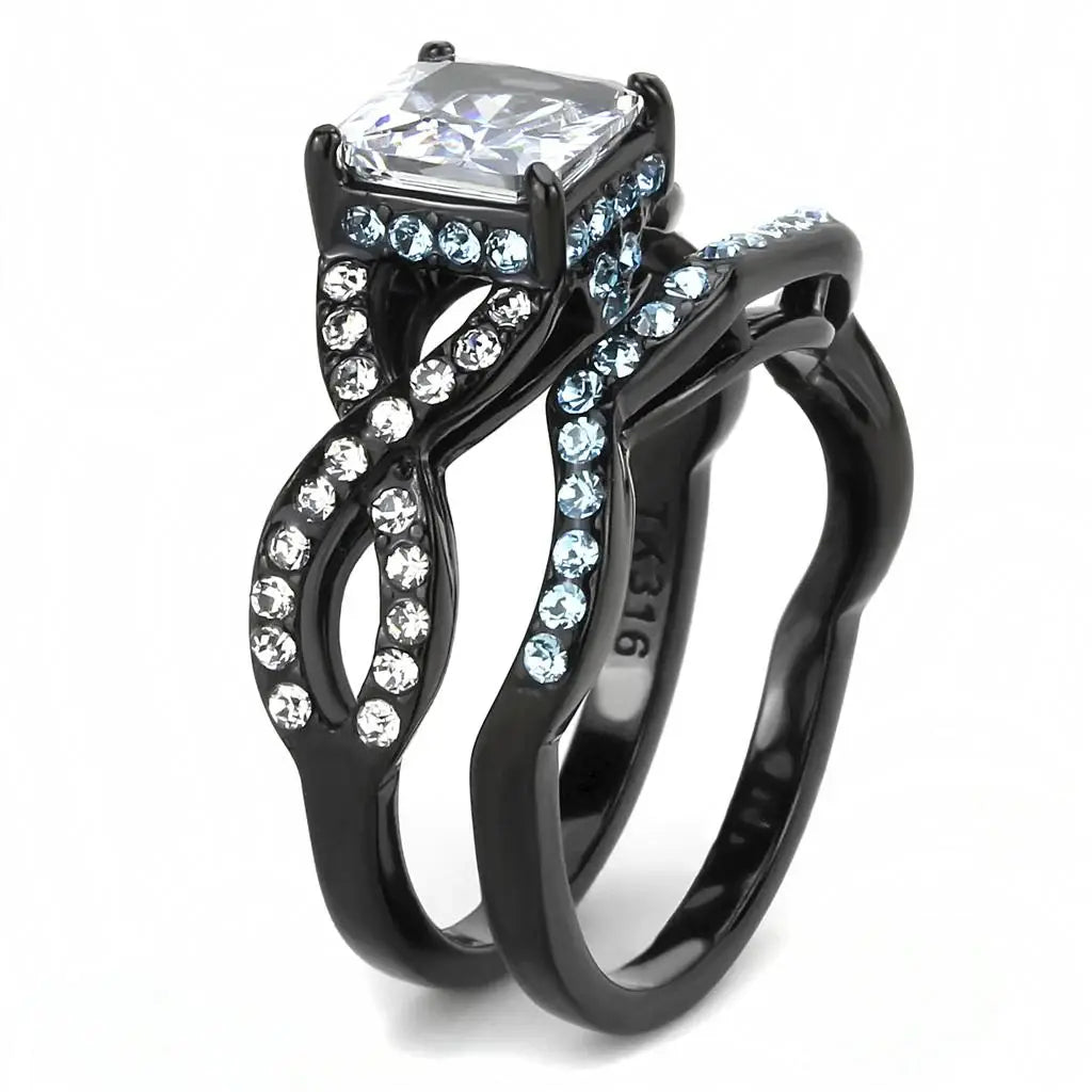 TK3457 - IP Black(Ion Plating) Stainless Steel Ring with AAA Grade CZ in Clear - Alamode - Flyclothing LLC