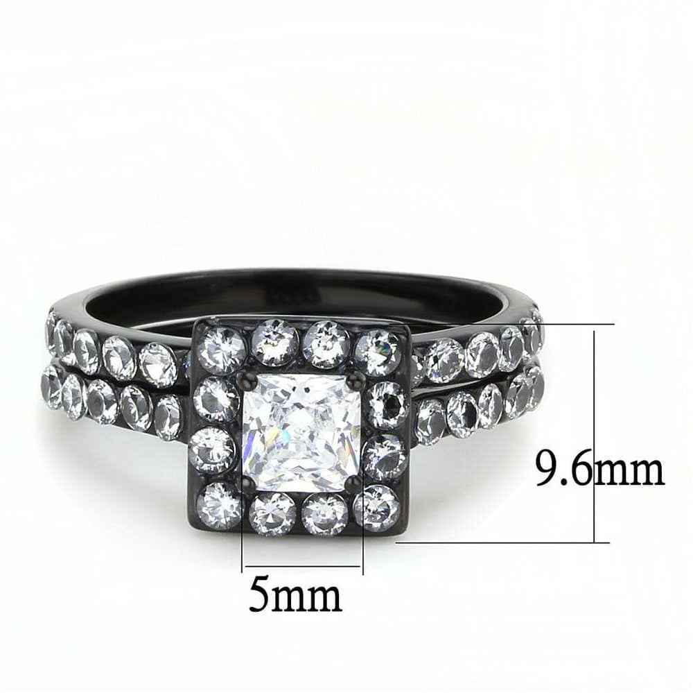 TK3458 - IP Black(Ion Plating) Stainless Steel Ring with AAA Grade CZ in Clear - Alamode - Flyclothing LLC