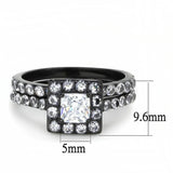 TK3458 - IP Black(Ion Plating) Stainless Steel Ring with AAA Grade CZ  in Clear - Alamode