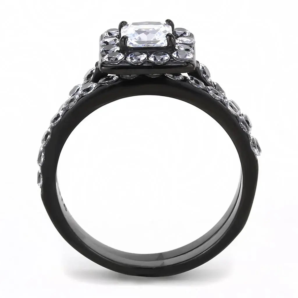 TK3458 - IP Black(Ion Plating) Stainless Steel Ring with AAA Grade CZ in Clear - Alamode - Flyclothing LLC