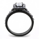 TK3458 - IP Black(Ion Plating) Stainless Steel Ring with AAA Grade CZ in Clear - Alamode - Flyclothing LLC