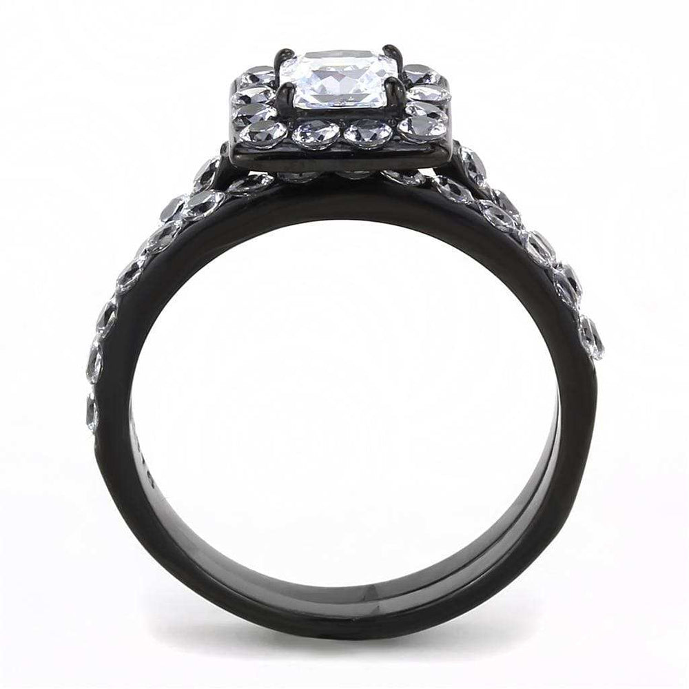 TK3458 - IP Black(Ion Plating) Stainless Steel Ring with AAA Grade CZ in Clear - Alamode - Flyclothing LLC