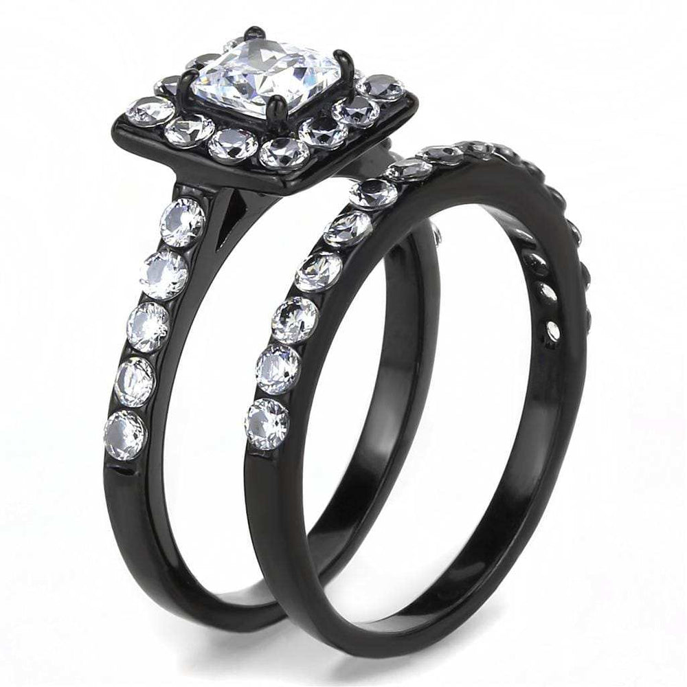 TK3458 - IP Black(Ion Plating) Stainless Steel Ring with AAA Grade CZ in Clear - Alamode - Flyclothing LLC