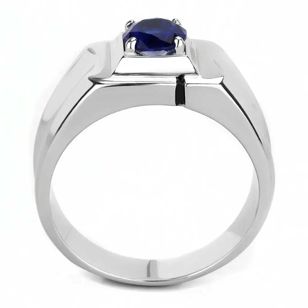 TK3459 - High polished (no plating) Stainless Steel Ring with Synthetic Synthetic Glass in Montana - Alamode - Flyclothing LLC