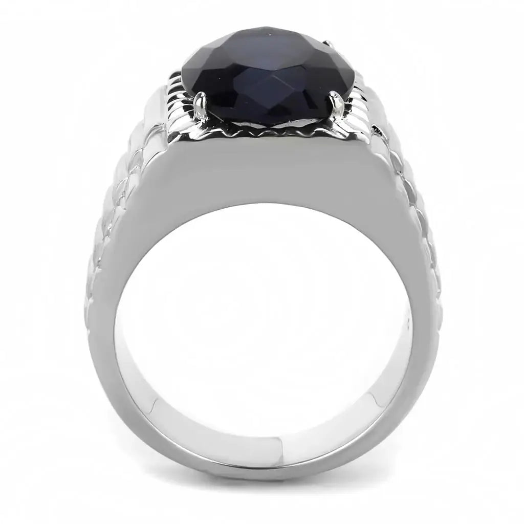TK3461 - High polished (no plating) Stainless Steel Ring with Synthetic Synthetic Glass in Montana - Alamode - Flyclothing LLC